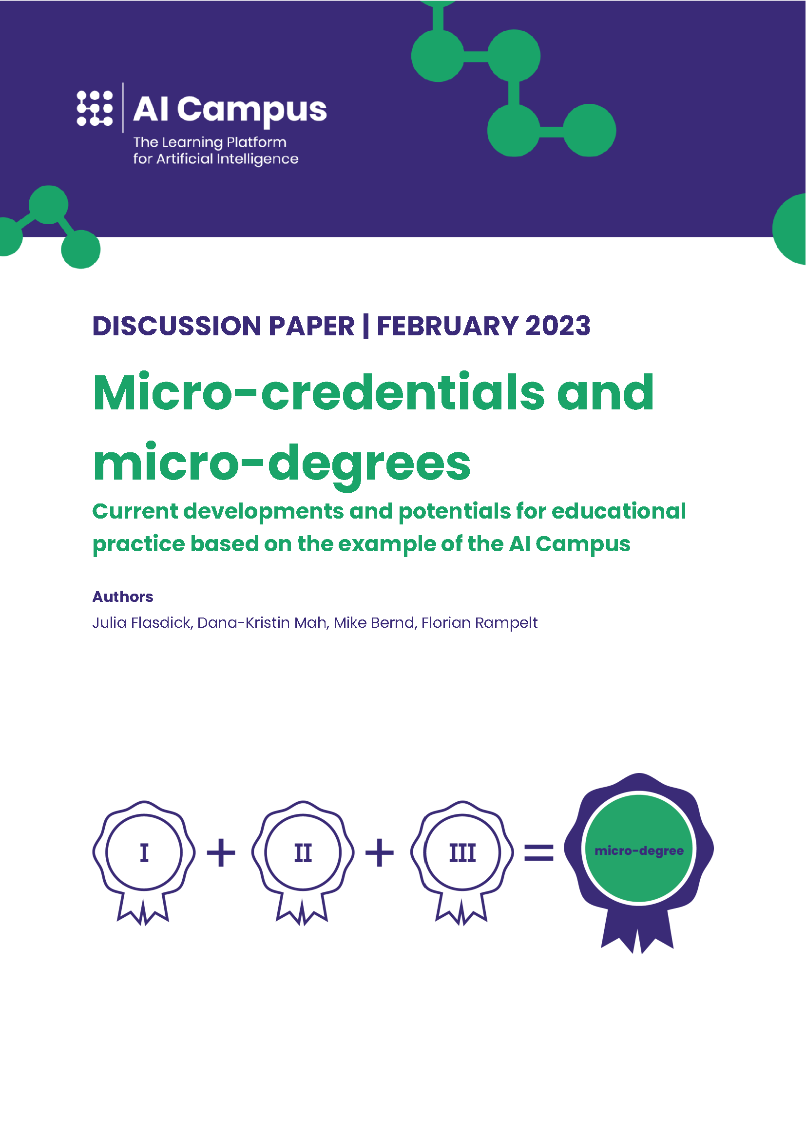Cover of Discussion_Paper_Micro-Credentials_Micro-Degrees_AI_Campus